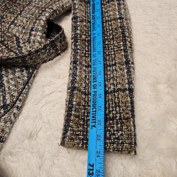 DKNY Women's Brown Tweed Plaid Wool Blend Belted Coat Size 10 - Picture 6 of 12